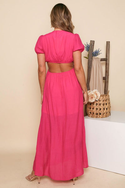 V-cut neckline maxi dress