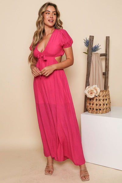 V-cut neckline maxi dress