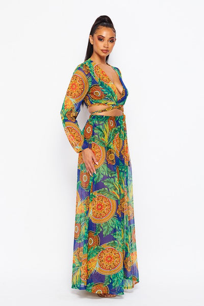 Sheer maxi skirt tropical set