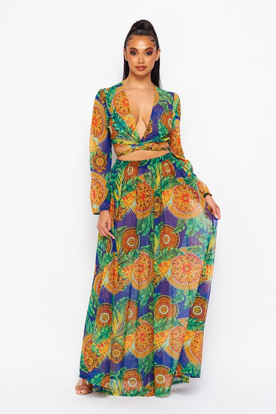 Sheer maxi skirt tropical set