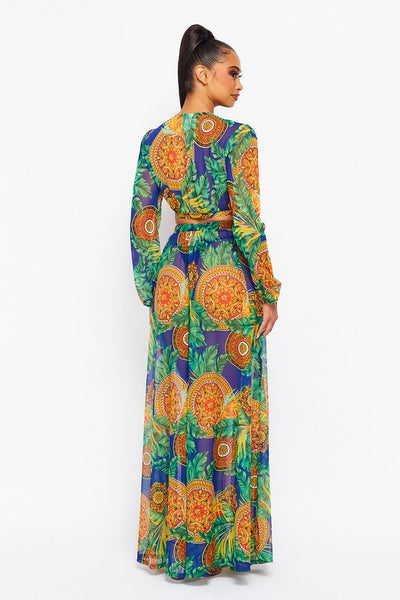 Sheer maxi skirt tropical set