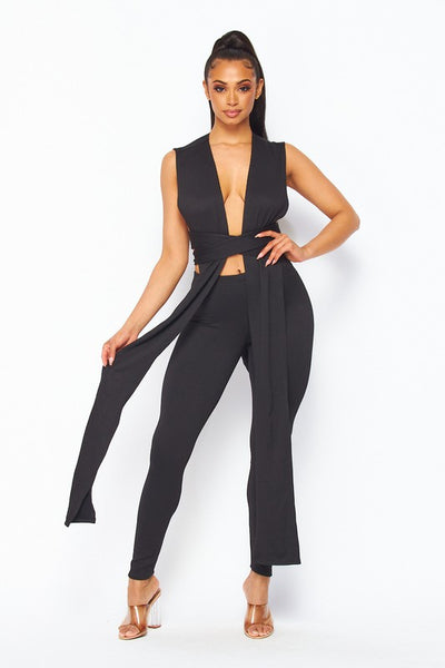 Front plunge wrap shirt set