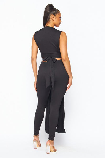 Front plunge wrap shirt set