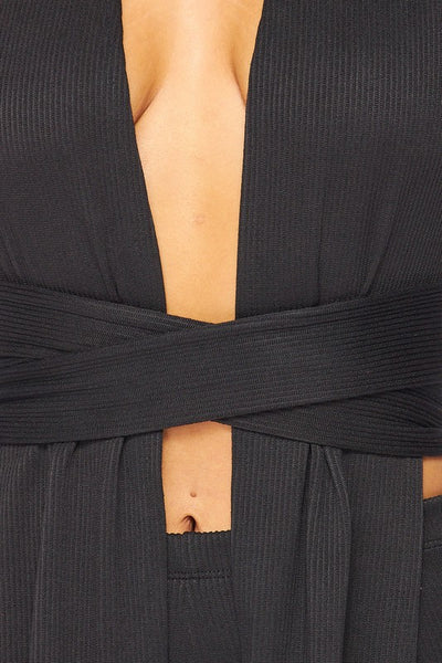 Front plunge wrap shirt set