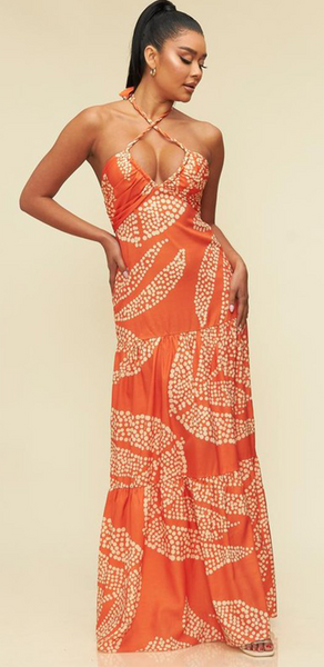 Printed palms maxi dress