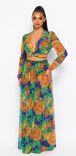 Sheer maxi skirt tropical set