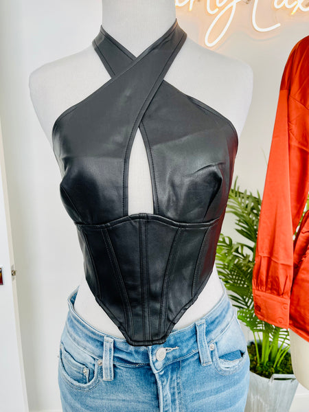 Corset Cross Halter Top