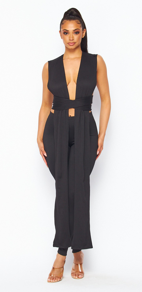 Front plunge wrap shirt set