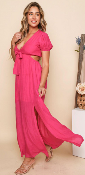 V-cut neckline maxi dress