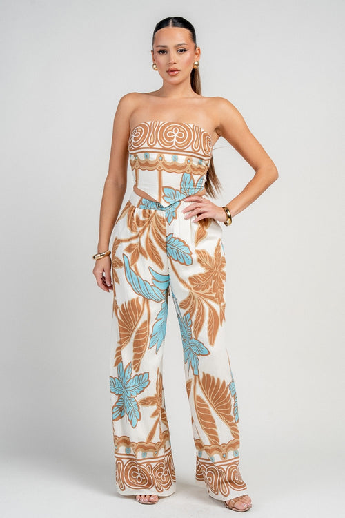 Leaf Print Wide Leg Set