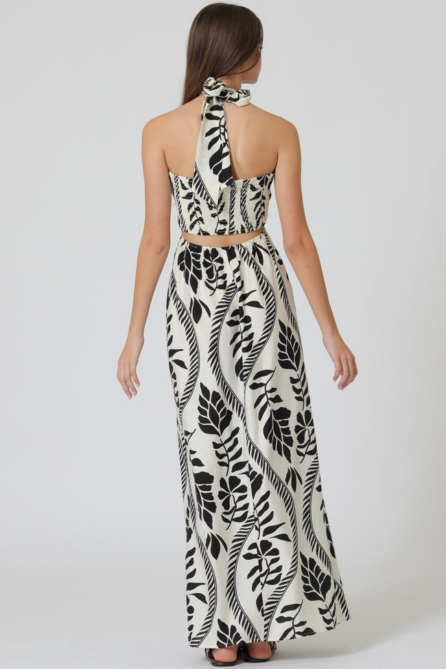 Halter Elastic Smocked Cut-out Maxi Dress