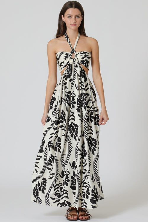 Halter Elastic Smocked Cut-out Maxi Dress